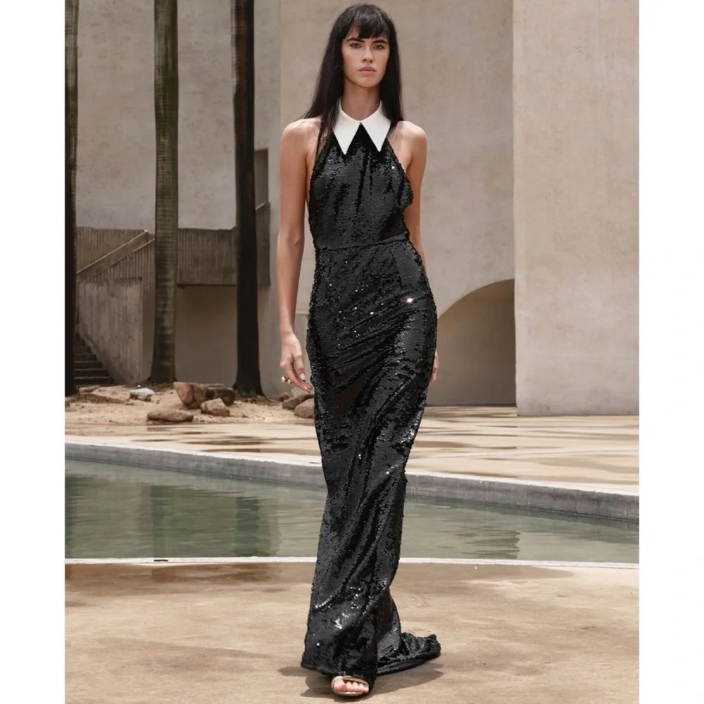 NWOT Bronx and Banco Wednesday Sequin Halterneck Maxi Dress Elegant - Picture 5 of 17